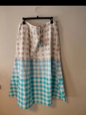 Nwt $230 Ming Wang Maxi A Line Skirt Medium Gingham Cotton Poplin Blue White